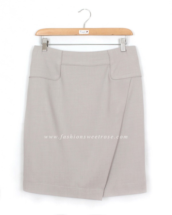 กระโปรงแฟชั่น&ทำงาน กระโปรงทรงสอบผ้า Rose Skinny สีเทาควันบุหรี่ ด้านหน้ากระโปรงดีไซน์เรียบหรู / SK-416