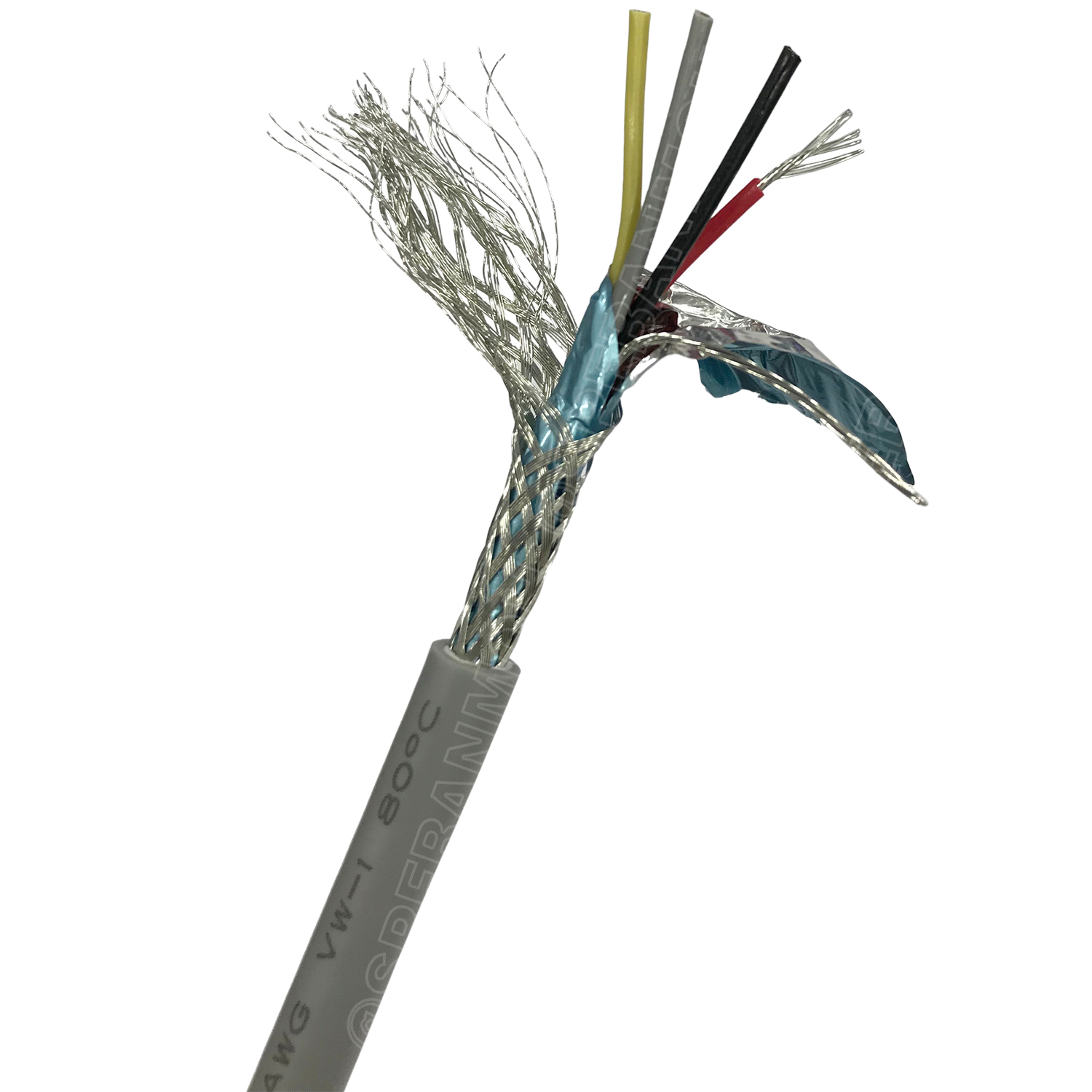 [ 100 เมตร ] TW-2464-BS-24AWG-04C สีเทา Grey สายมัลติคอร์ 4 คอร์ ขนาด 24AWG 4C x 24AWG UL2464 300V 80°C AWG24 สายชีลรอบ Braid Shielded Multicore Cable 4C Computer Cable TCU Tinned Stranded Copper AWM 2464 24AWG VW-1 80°C 300V E150612 Thai Wonderful