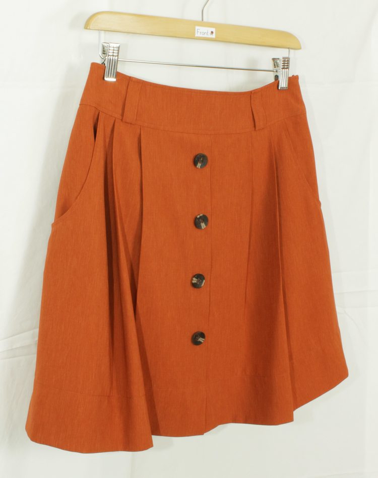 SK-187 กระโปรงแฟชั่น&ทำงาน ทรงบาน ผ้า CHANEL สีส้มอิฐ มีกระเป๋าล้วงได้ 2 ข้าง
