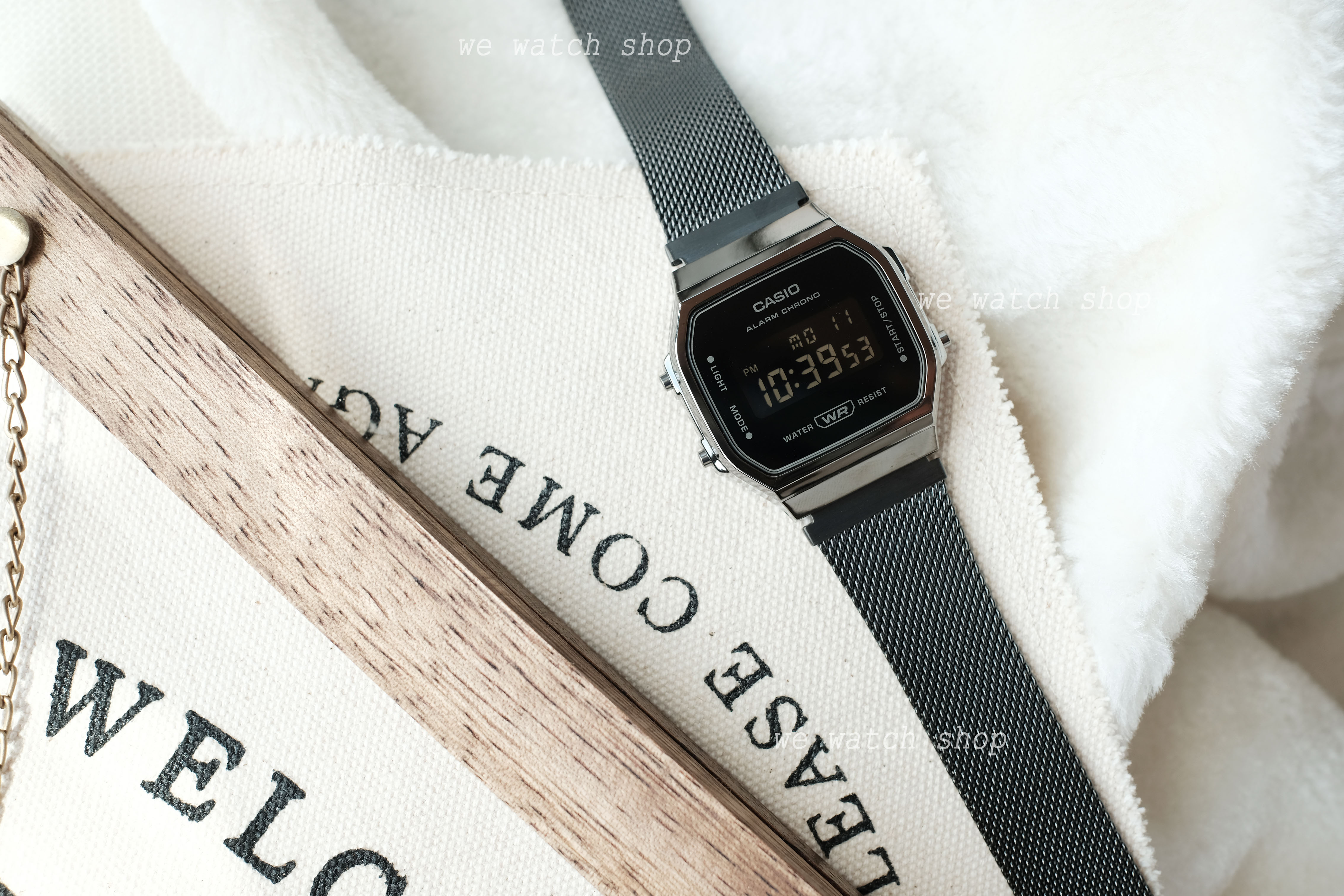 CASIO รุ่น A168WEMB-1BDF สีดำ สายถัก ระบบ ดิจิตอล สินค้าของเเท้ รับประกันศูนย์ CMG