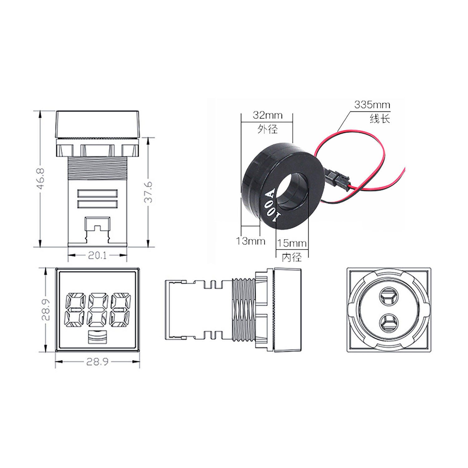 [ 1ชิ้น ] AD16-22DVA ไฟล็อตแลมป์ วีดแรงดัน กระแส AC หลอดวัด V A 22mm หน้ากลม 0-100A 50-500VAC หลอดหน้าตู้คอนโทรล 22มิล พร้อม CT LED Indicator lamp หลอดไฟ Pilot Lamp แอมป์มิเตอร์ โวลต์มิเตอร์ มิเตอร์ดิจิตอล