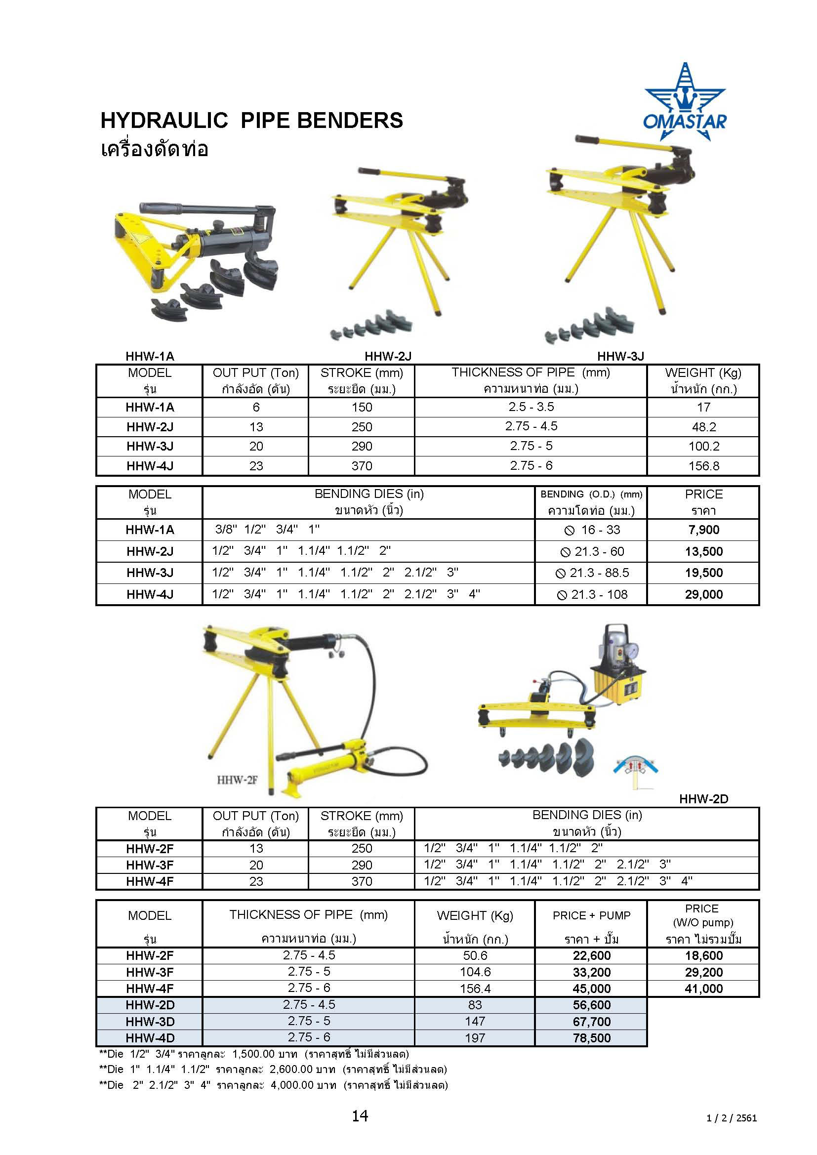 เครื่องดัดท่อพร้อมปั๊ม รุ่น HHW-3F กำลังอัด 20 Ton