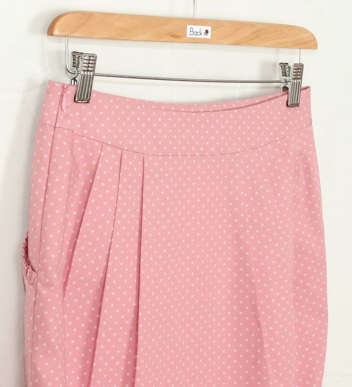 SK-213 กระโปรงแฟชั่น&ทำงาน ทรงสอบจับจีบทวิช ผ้าคอตตอนญี่ปุ่นลายจุดเล็กสีชมพูอมม่วง