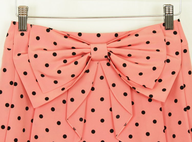 SK-169 กระโปรงแฟชั่น&ทำงาน ผ้า HIGH TWICH POKADOT สีชมพูโอรส มีโบว์ซ้อนกัน 2 ชั้น