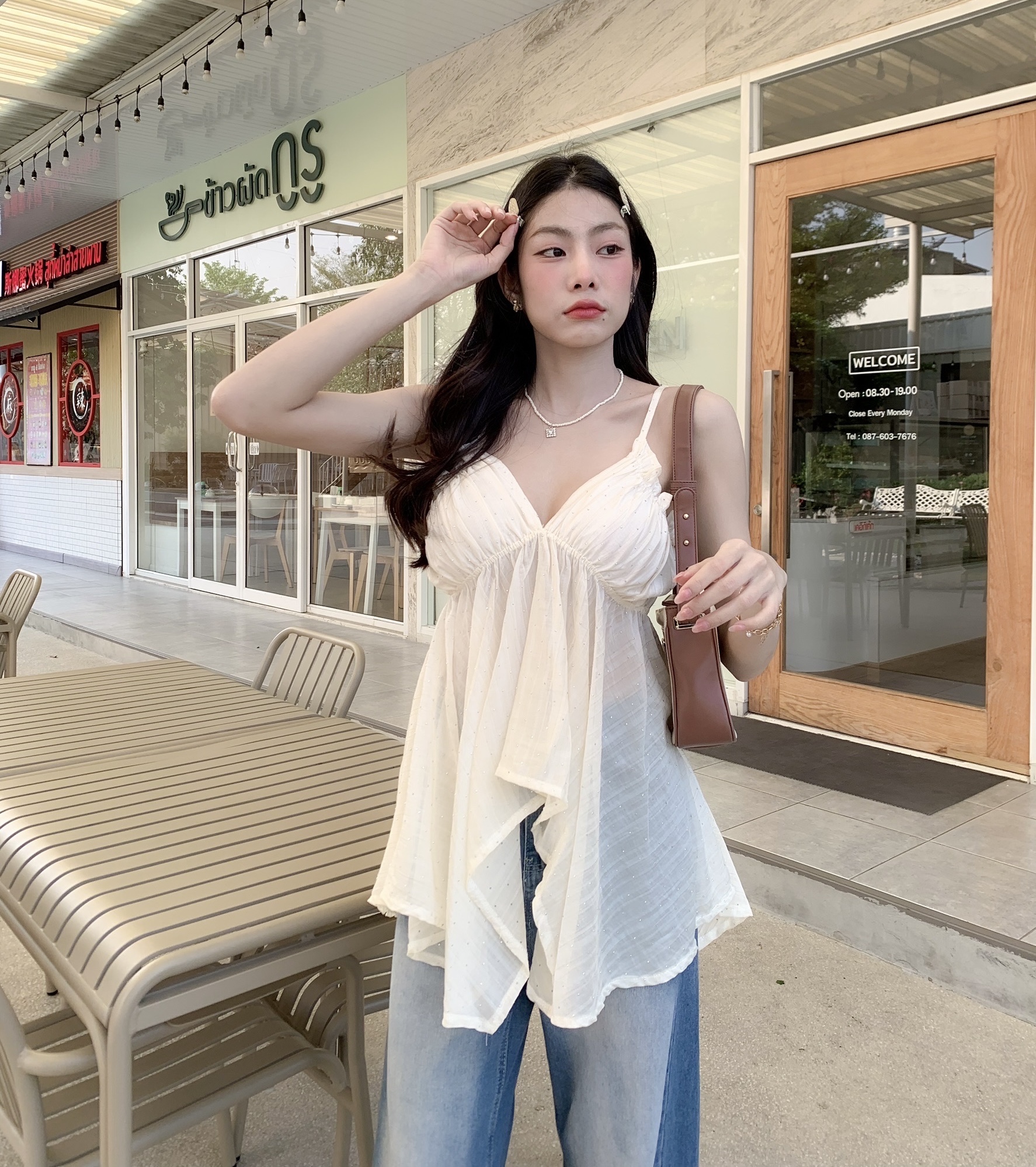 (Blossom top) 🦋🤍 เสื้อสายเดี่ยวตัวยาว