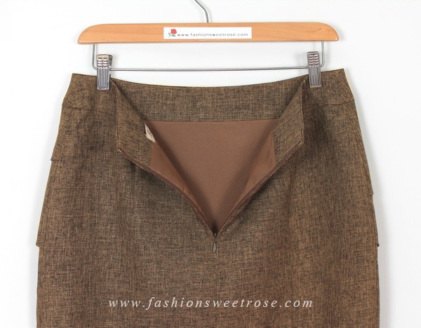 กระโปรงทรงสอบ ผ้าลินินไอริสสีน้ำตาล มีลายในตัว / SK-467