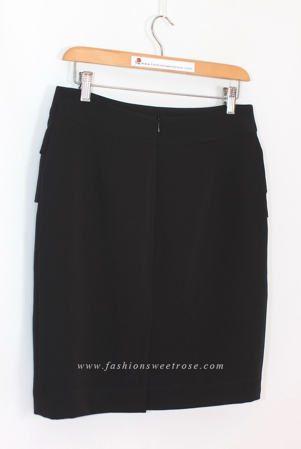 SK-468 กระโปรงทรงสอบ ผ้า Double Twist สีดำ แต่งผ้าซ้อน 3 ชิ้น