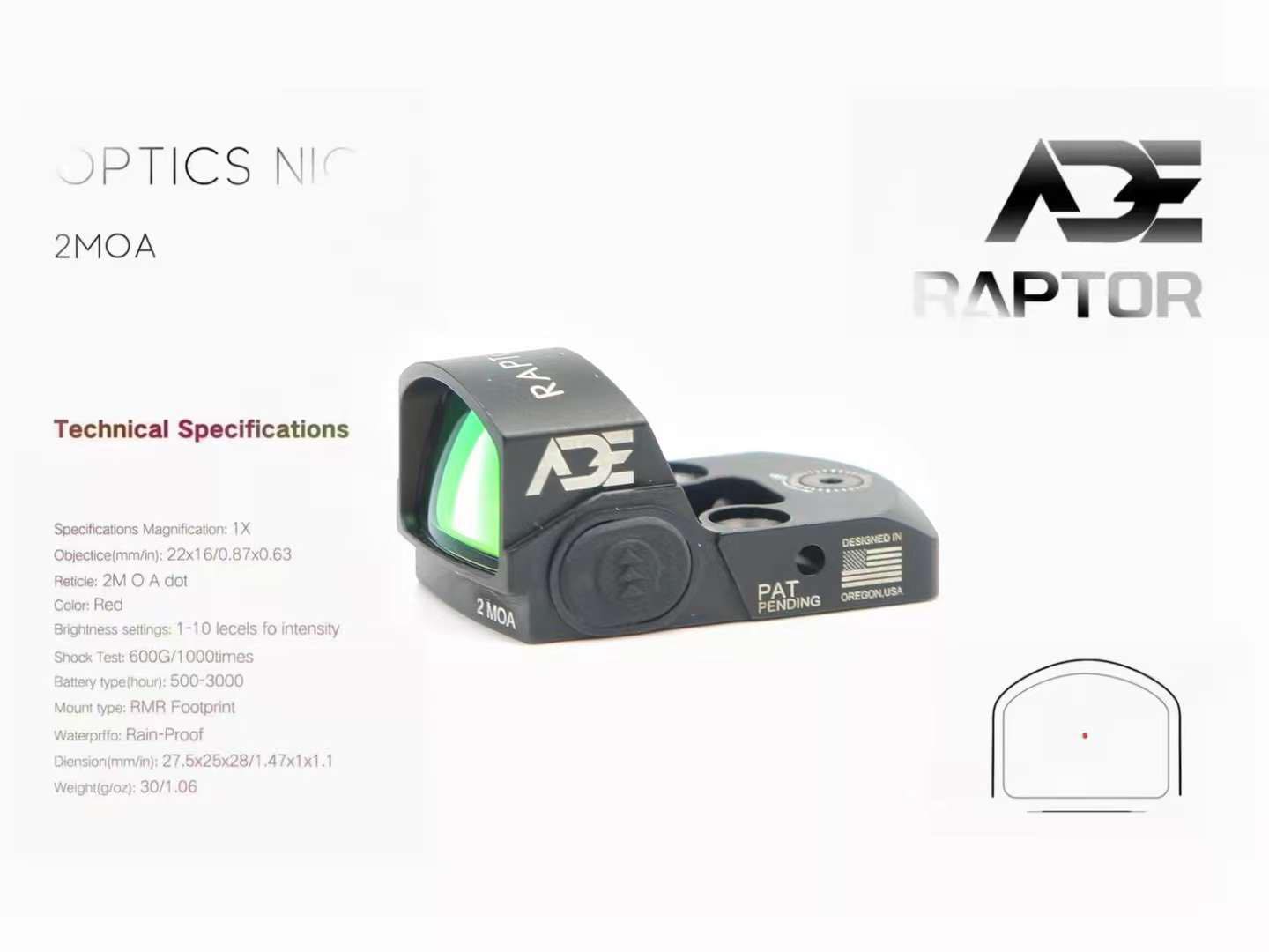 NEW ARRIVAL Advanced Optics Raptor Red Dot เรทดอท ทนแรงกระแทก กันฝน กันฝ้า บนเลนส์