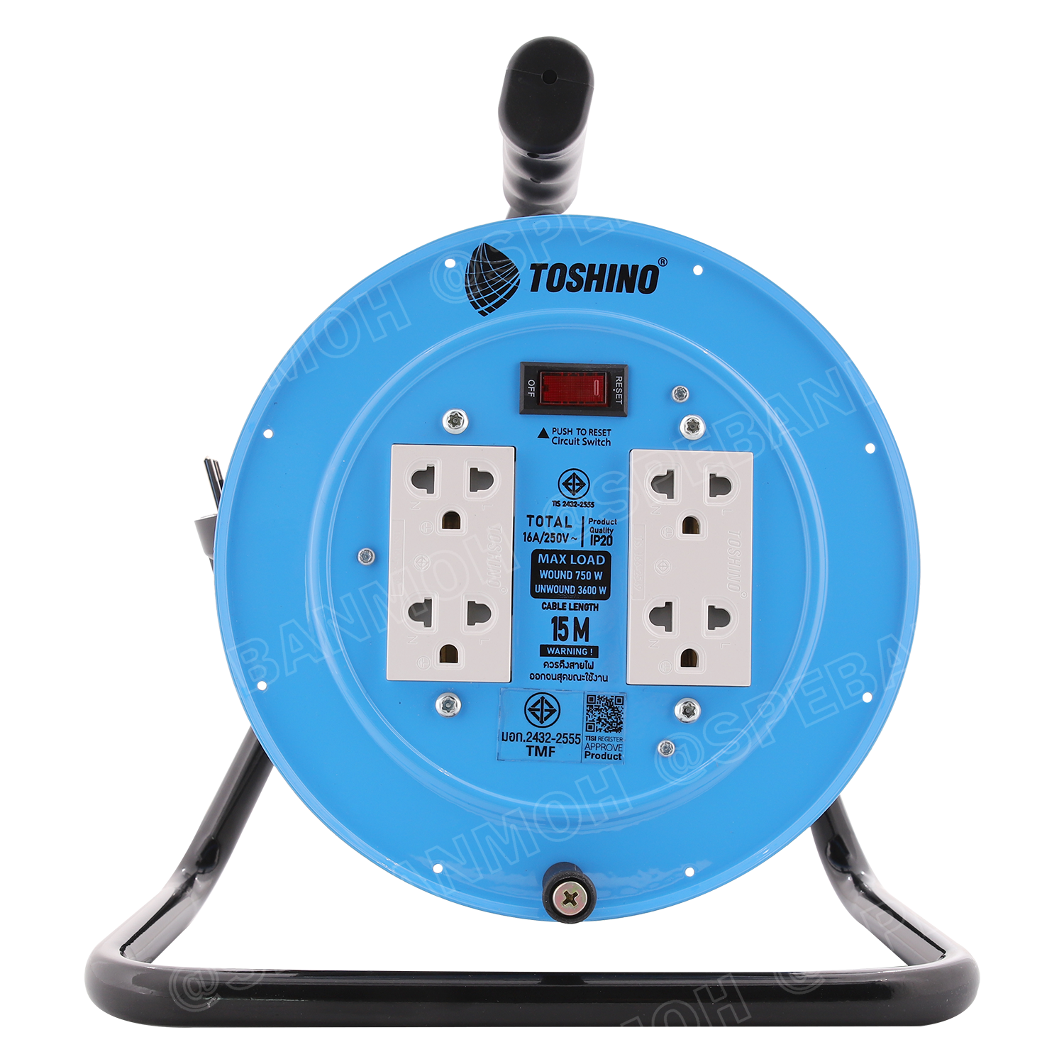 MN2-315T-15M ล้อไฟ Toshino ปลั๊กพ่วง Toshino ปลั๊กไฟ Toshino 16A 3600W MN2 315T 15M 15 เมตร ปลั๊กไฟแบบล้อ Toshino ยาว 15เมตร ล้อเก็บสายไฟ Toshino IP20 VCT 3 x 1.5 sq mm 15เมตร Toshino ระบบ ป้องกันกระแสไฟเกิน อัตโนมัติ ม่านนิรภัย มาตรฐานมอก