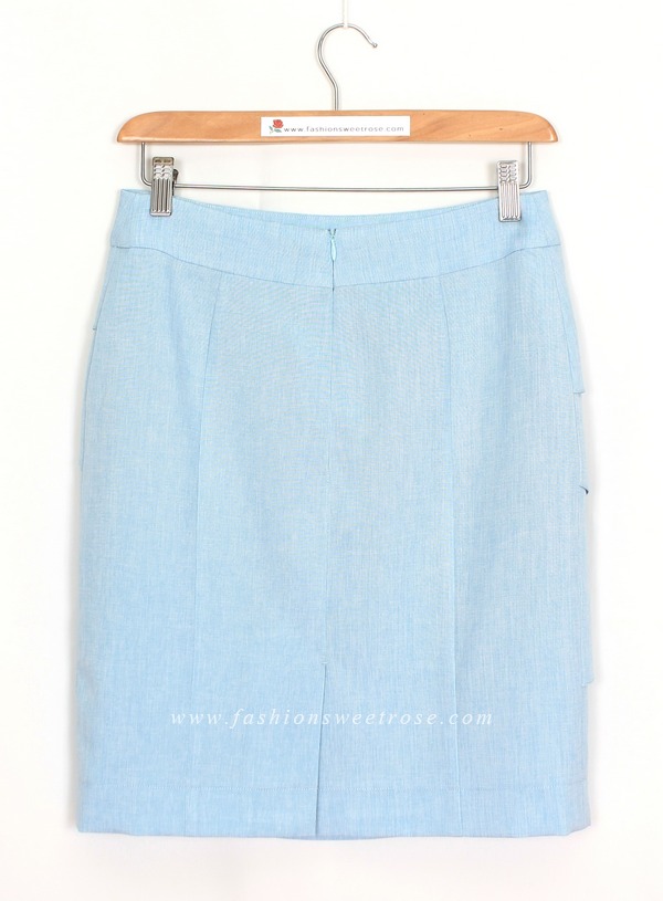กระโปรงทรงสอบ ผ้าลินินไอริสสีฟ้ามีลายในตัว / SK-462