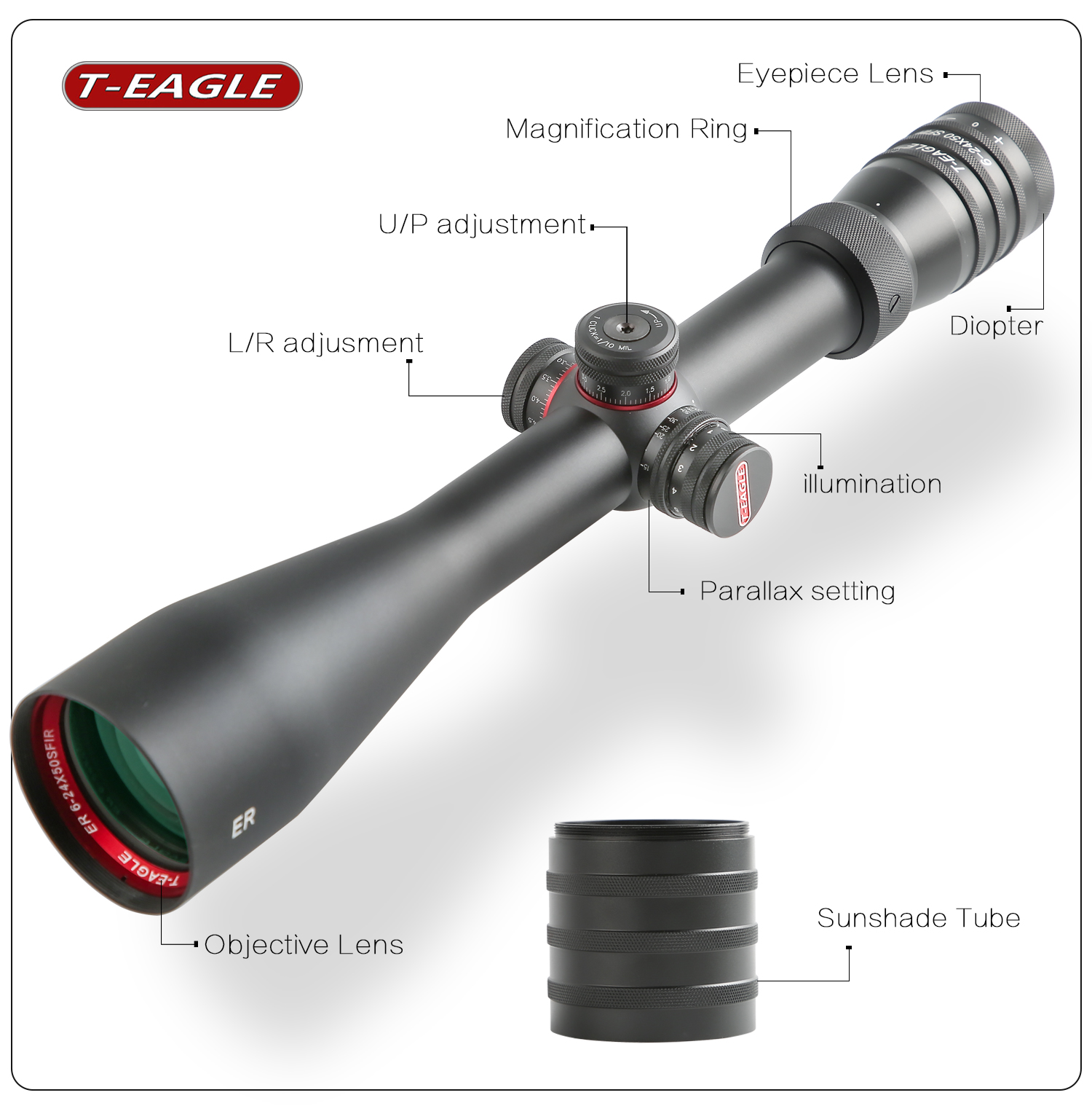 กล้องติดปืน กันน้ำ กันกระแทก T-EAGLE ER 6-24X50 SFIR SCOPE