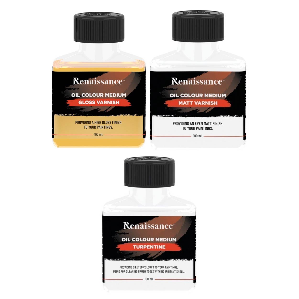 สื่อผสมสีน้ำมัน Renaissance กลอสวานิช / แมทวานิช / เทอร์เพนไทน์ Gloss vanish / Matt vanish / Turpentine 100 ml.