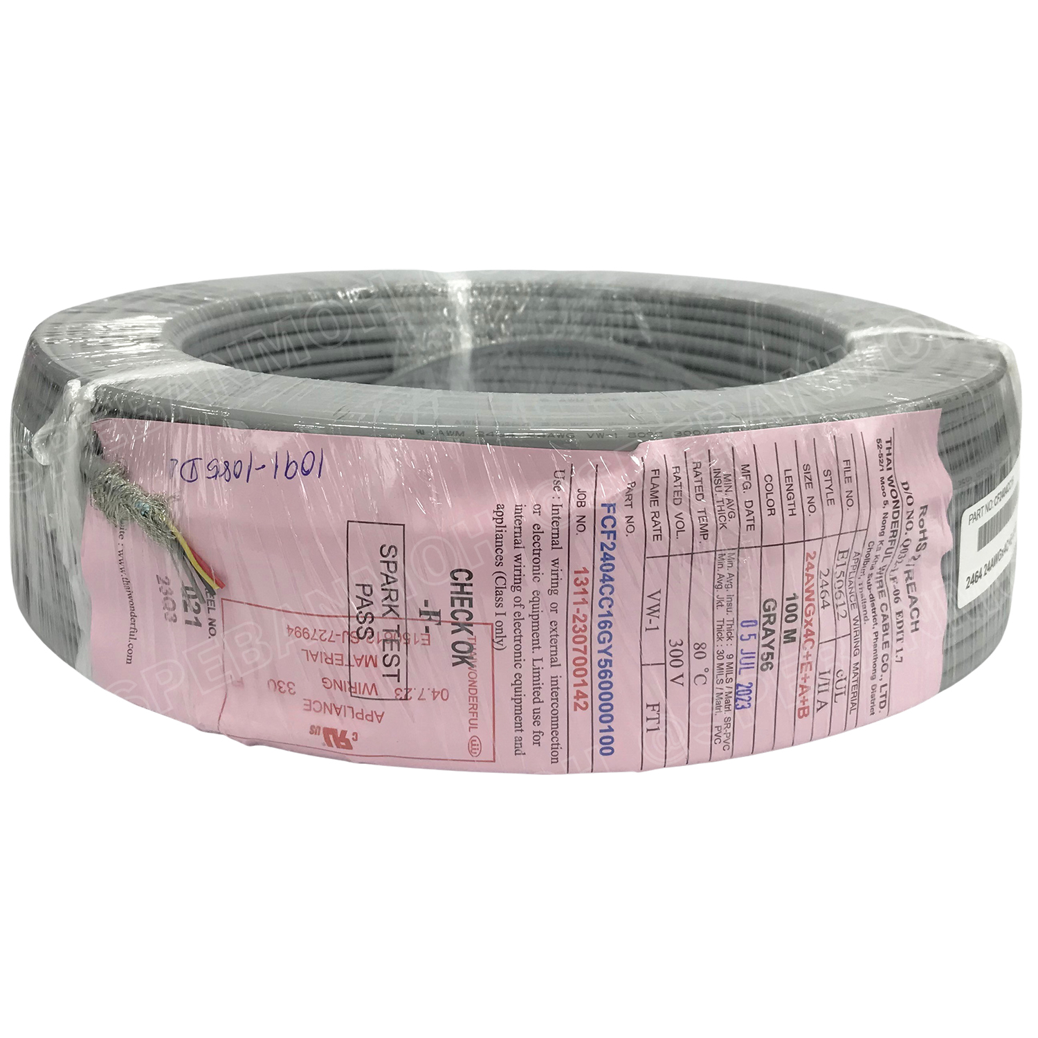 [ 100 เมตร ] TW-2464-BS-24AWG-04C สีเทา Grey สายมัลติคอร์ 4 คอร์ ขนาด 24AWG 4C x 24AWG UL2464 300V 80°C AWG24 สายชีลรอบ Braid Shielded Multicore Cable 4C Computer Cable TCU Tinned Stranded Copper AWM 2464 24AWG VW-1 80°C 300V E150612 Thai Wonderful