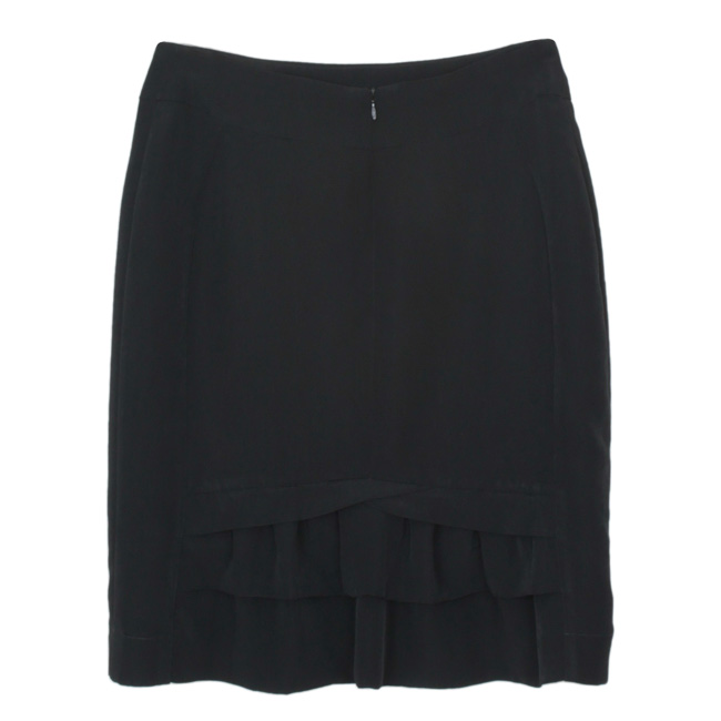 SK-273 กระโปรงแฟชั่น&ทำงาน ทรงสอบ ผ้าวาเลนติโน่สีดำ ด้านหลังจับจีบระบายซ้อนกัน