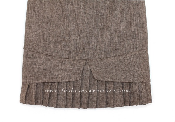 SK-427 กระโปรงแฟชั่น&ทำงาน ทรงสอบ ผ้าคอตต้อนลินินไอริส สีน้ำตาล ชายกระโปรงจับจีบรอบตัว