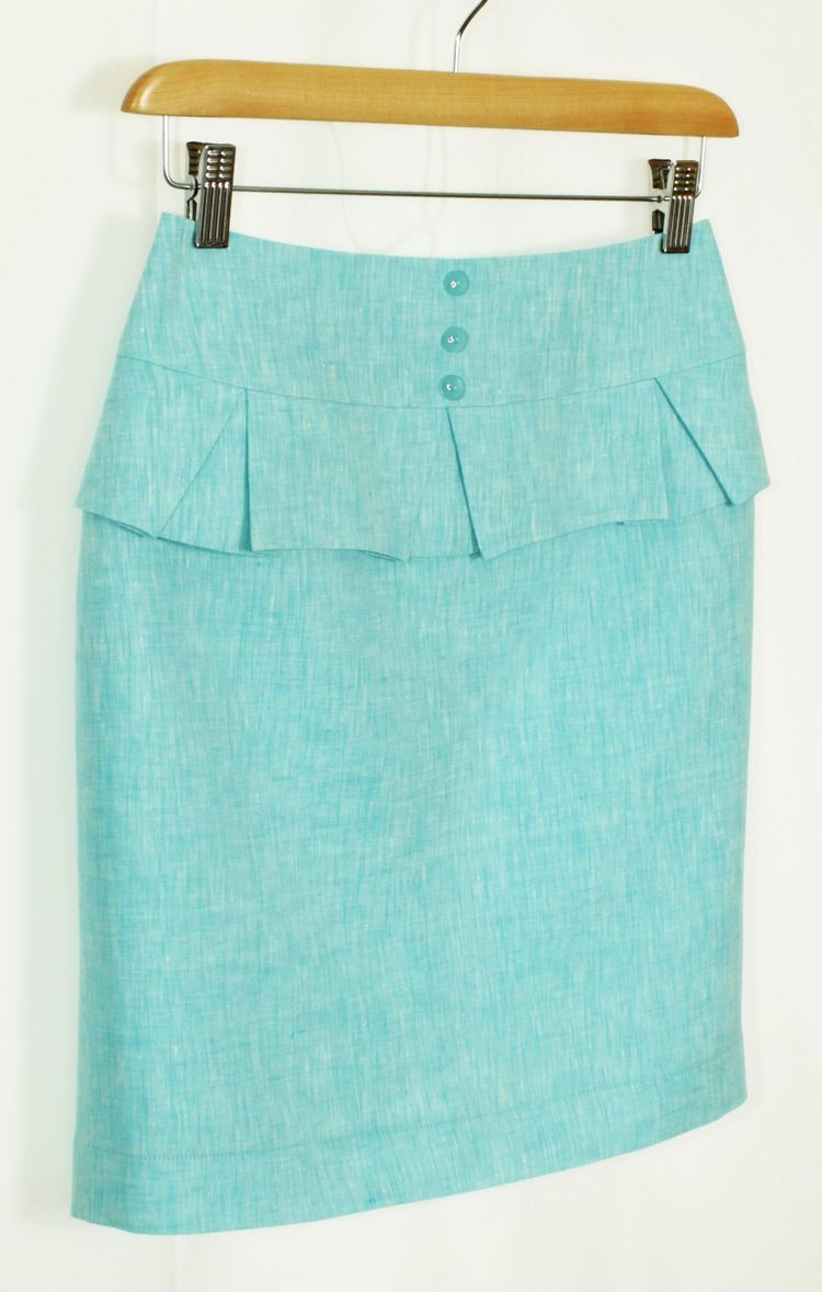 SK-162 กระโปรงแฟชั่น&ทำงาน ทรงสอบ ผ้าลินินญี่ปุ่นสีฟ้า มีลายในตัว