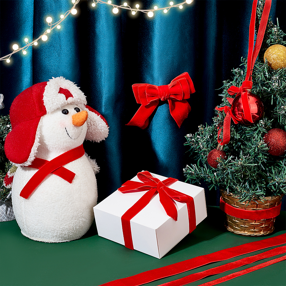 ริบบิ้นผ้ากำมะหยี่ สำหรับตกแต่ง ทำโบว์ห่อของขวัญ โบว์ผูกผม สีแดง ยาว 5 หลา มีให้เลือก 4 ขนาด