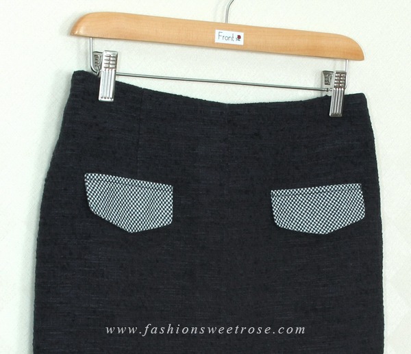 SK-305 กระโปรงแฟชั่น&ทำงาน ทรงสอบ ผ้า Channel สีน้ำเงินเข้ม มีกระเป๋าหน้า 2 ข้าง