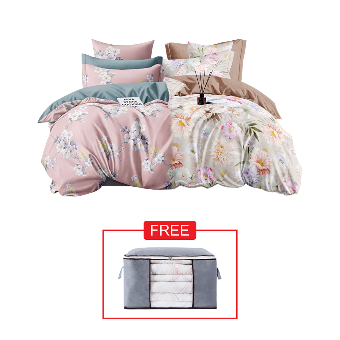 ชุดเครื่องนอน 6 ฟุต รุ่น MACNOLIA 1 ชุด แถม กระเป๋าเก็บผ้านวม มีซิป 1 ชิ้น