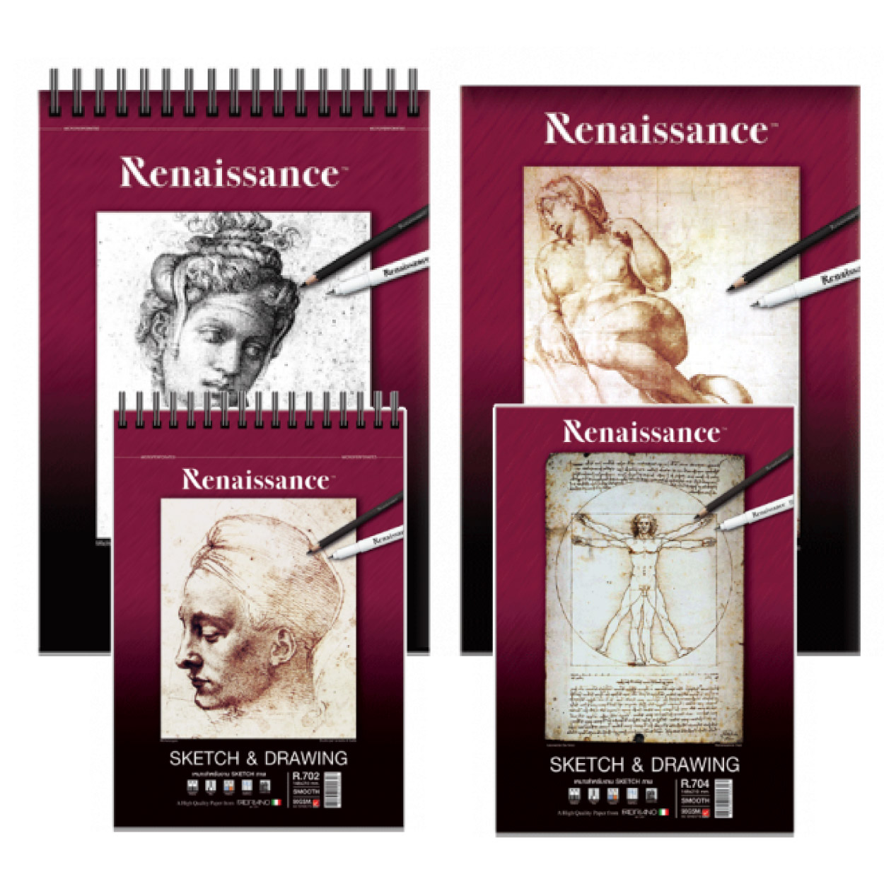 Renaissance & Fabriano สมุดสเก็ตช์ภาพ สมุดวาดภาพ สมุดสเก็ตซ์ 90 แกรม A4 A5 ผิวเรียบ ริมลวด / สันกาว