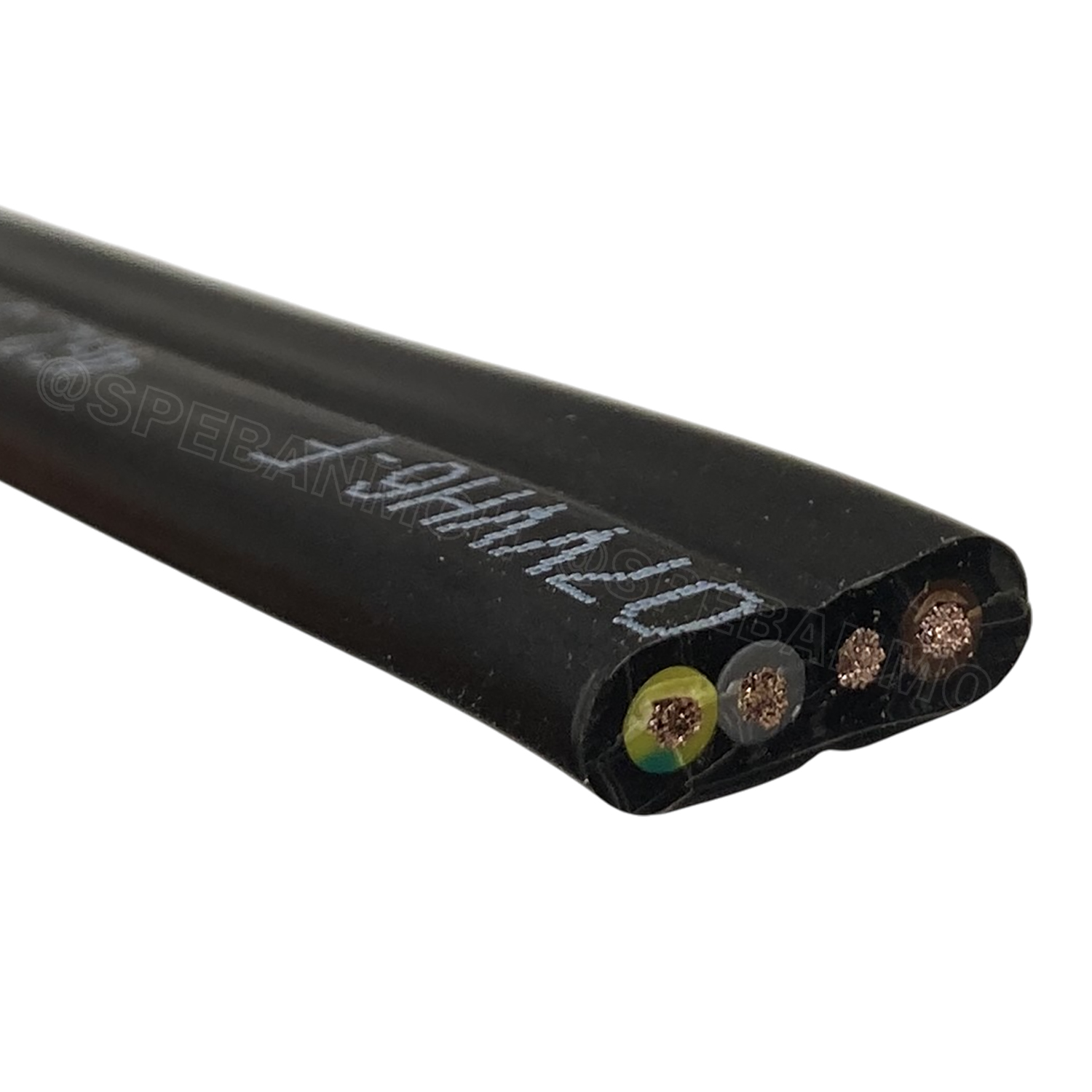 [ 1 เมตร ] H07VVH6-F 4Gx2.5 sq.mm สายไฟแบน สีดำ Crane Wire 4C สายเคลื่อนที่ สำหรับเครน สายลำเลียง Moving Cable Flat Cable ป้องกันการบิดเกลียว ทองแดงแดงแท้ VDE 0295 IEC 60228 Class 5 H07 450/750V Cable For Mobile Machine Components