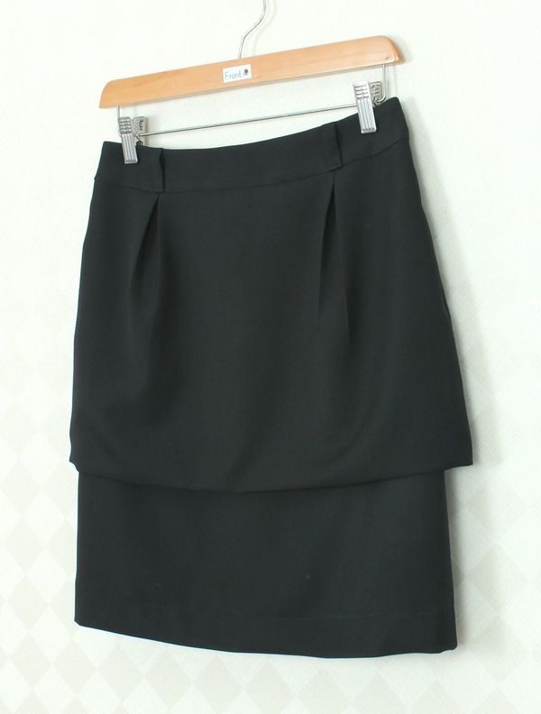 SK-349 กระโปรงแฟชั่น&ทำงาน ทรงสอบ ผ้าสลาฟญี่ปุ่นสีดำ ตัวกระโปรงซ้อนกัน 2 ชั้น