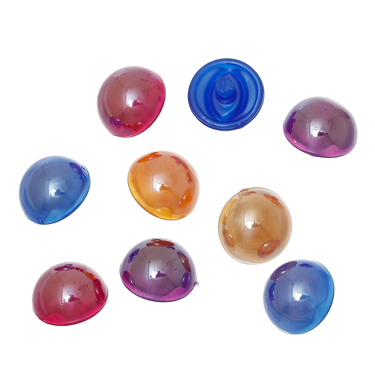 กระดุมเรซิ่นเนื้อเงาเม็ดกลมนูน ขนาด 13 มม. มีรูสำหรับเย็บด้านหลัง คละสี 100 เม็ด