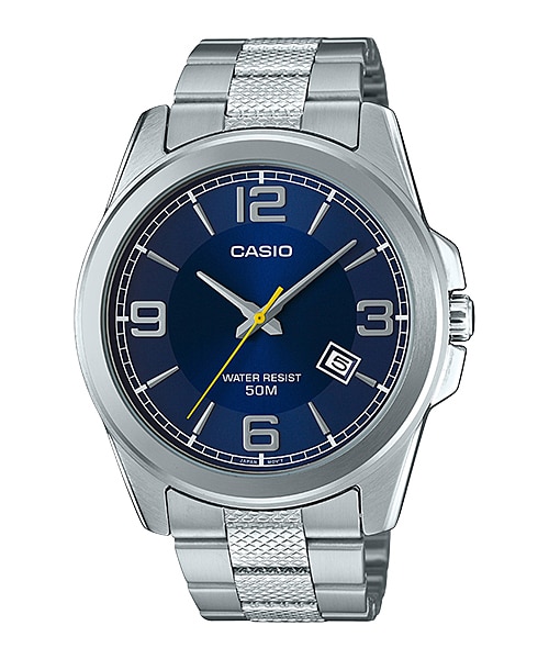 CASIO Standard รุ่น MTP-E138D-2AVDF สีเงิน หน้าปัดน้ำเงิน สายสแตนเลส สินค้าของเเท้