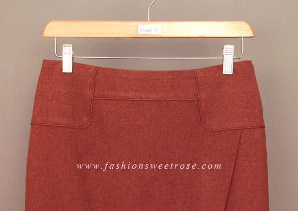 กระโปรงทรงสอบ ผ้าคอตต้อนลินินไอริสสีส้มอิฐ ด้านหน้ากระโปรงดีไซน์เรียบหรู / SK-441