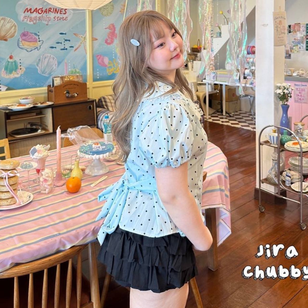 J139 เสื้อสาวอวบ ลายจุด แขนตุ๊กตา มีเชือกพูกหลัง ขาว ชมพู ฟ้า ดำ อกได้ถึง48นิ้ว หน้าผ้า50นิ้ว