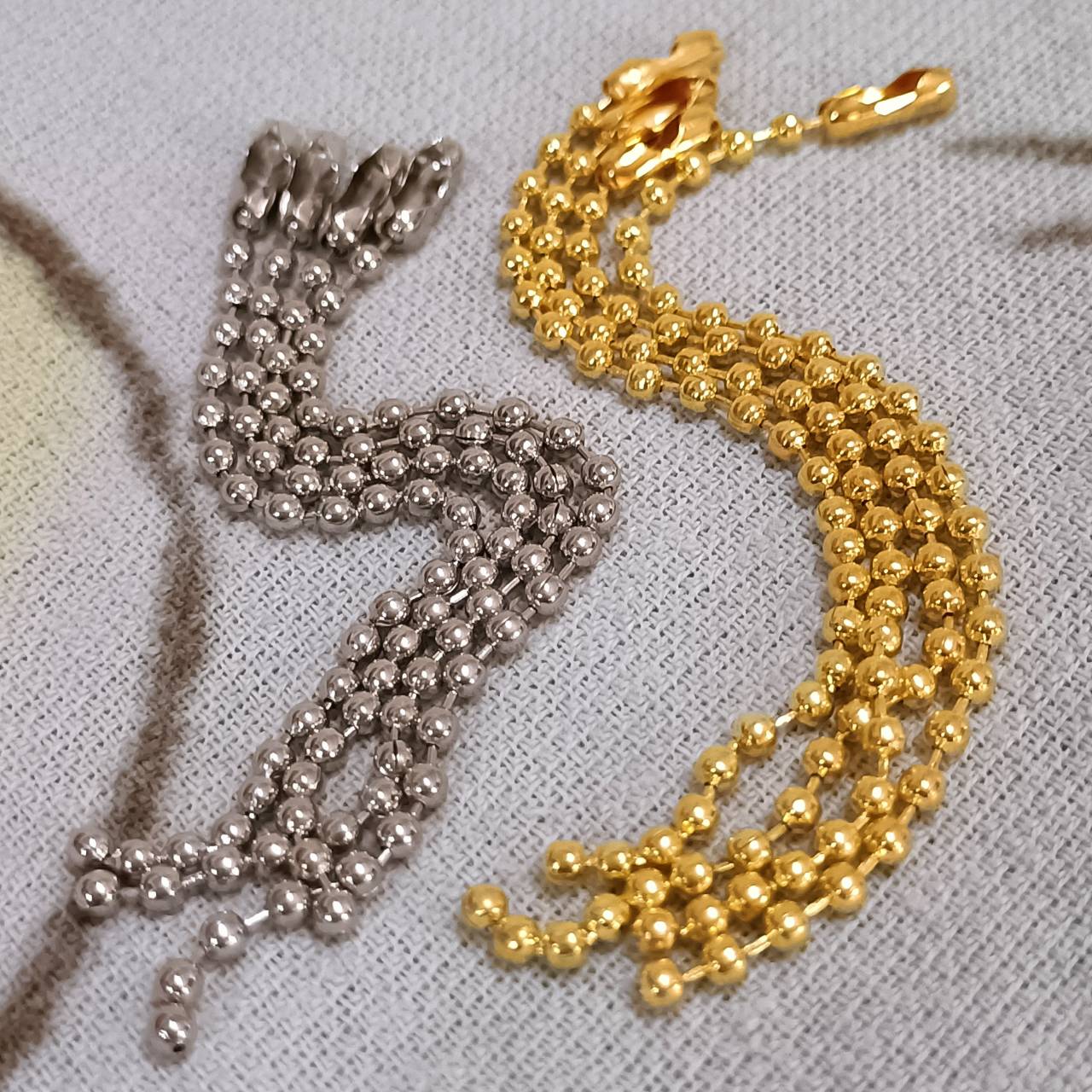 โซ่ไข่ปลา เหล็ก สีเงิน สีทอง ขนาด 2.4มม. พร้อมตัวล็อค แพ็ค 10 เส้น เลือกความยาว