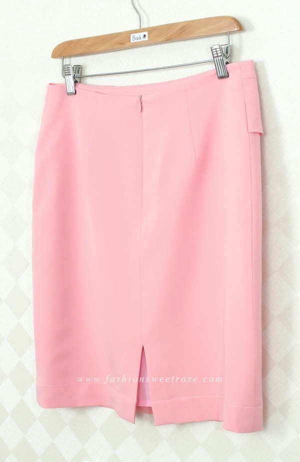 กระโปรงแฟชั่น&ทำงาน ทรงสอบ ผ้าไหมอิตาลีสีชมพู ตัดแต่งด้วยผ้า 2 ชิ้น / SK-290