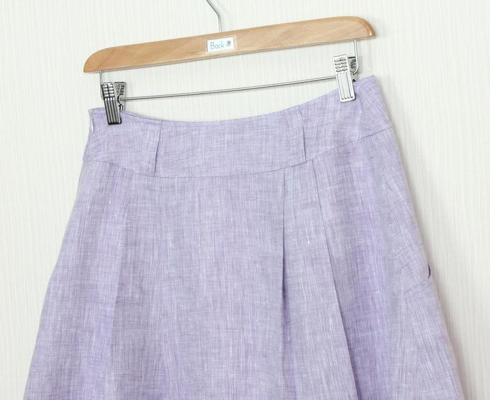 SK-241 กระโปรงแฟชั่น&ทำงาน ทรงบาน ผ้าลินินญี่ปุ่นสีม่วงอ่อน มีกระเป๋าล้วงได้ 2 ข้าง