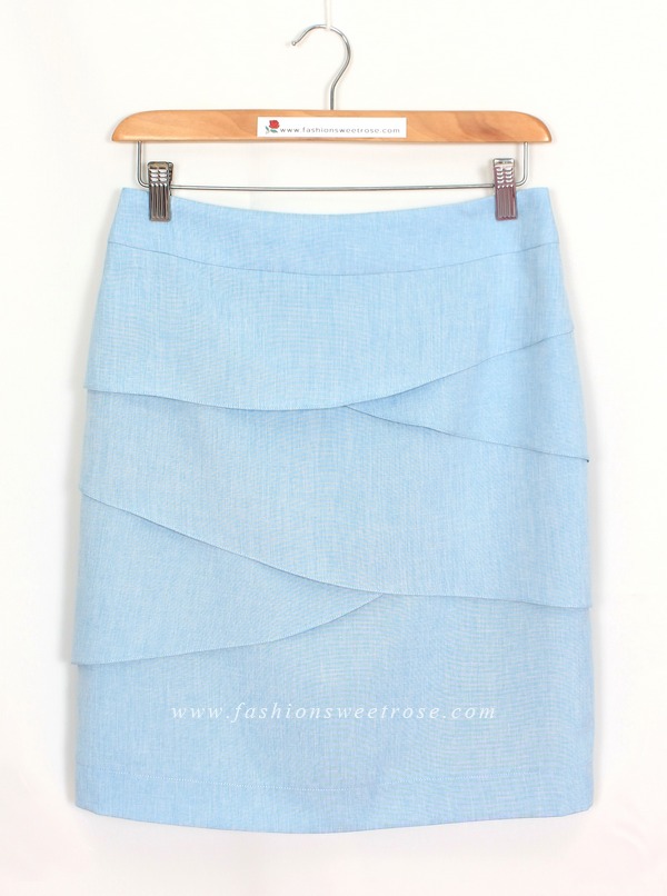 กระโปรงทรงสอบ ผ้าลินินไอริสสีฟ้ามีลายในตัว / SK-462