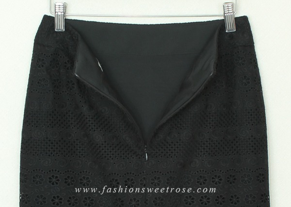 SK-354 กระโปรงแฟชั่น&ทำงาน ทรงสอบ ผ้าลูกไม้คอตต้อนสีดำ ชายกระโปรงเป็นเชิงลูกไม้