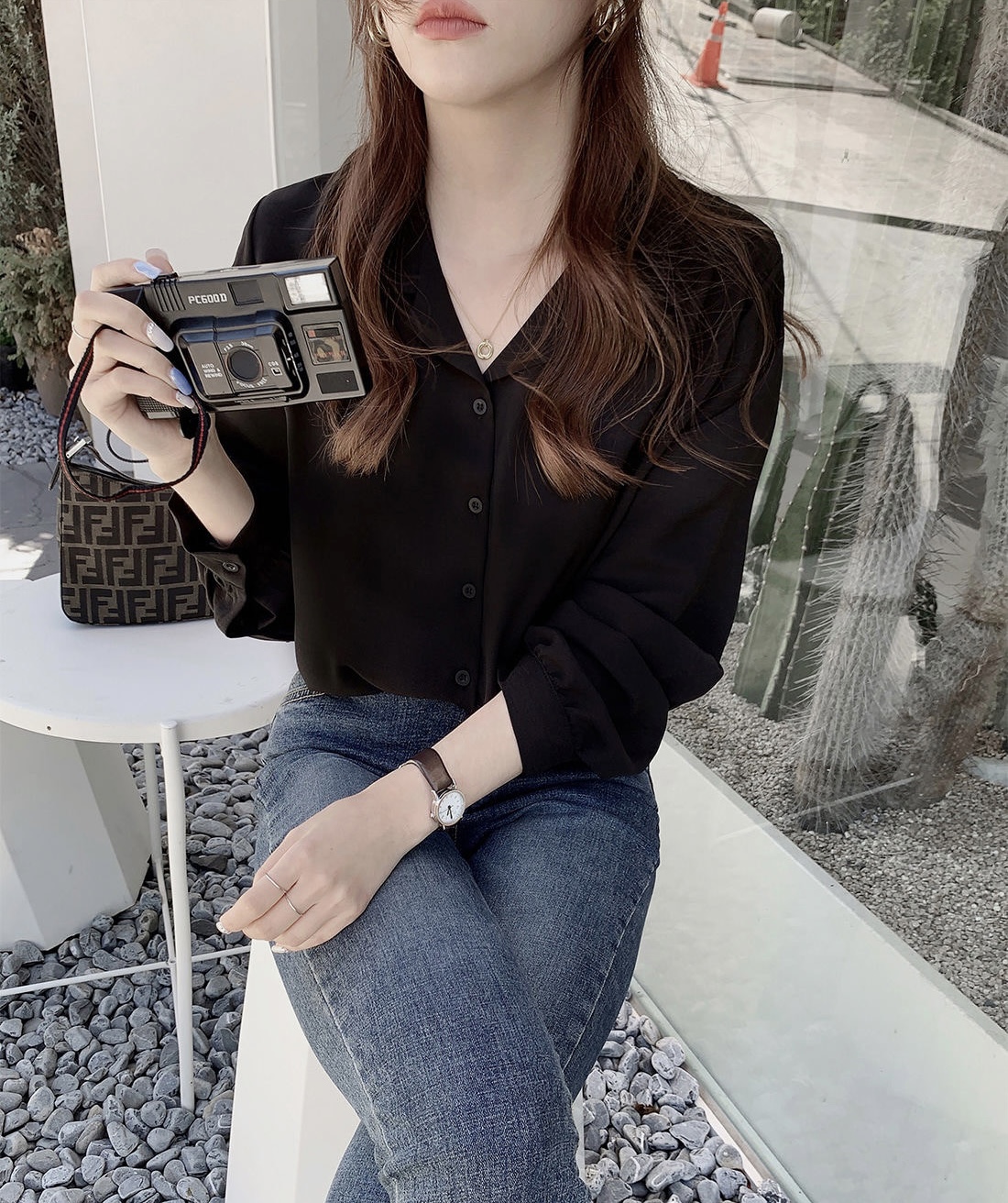 Basic Chiffon blouse เสื้อเบาส์แขน 5 ส่วน ผ้าชีฟอง