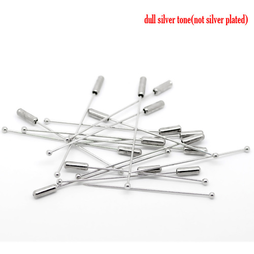 เข็มกลัดแบบแท่งหัวบอล วัสดุทองแดง สีเงิน