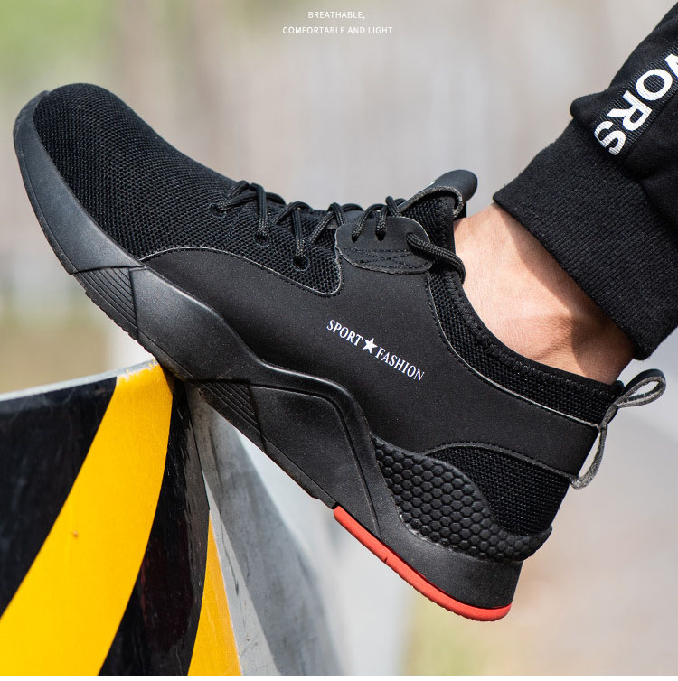 HOT SPORT NO.4 รองเท้าเซฟตี้ ผ้าใบผสมหนัง ดีไซส์สวย ทันสมัย หัวเหล็ก พื้นยางกันลื่น