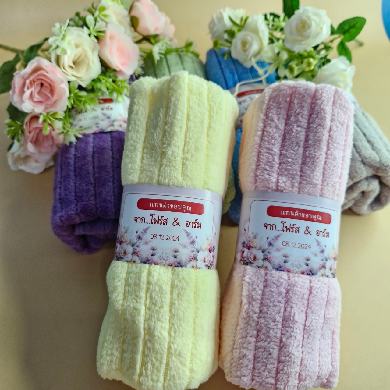 ผ้าขนหนูเช็ดผมขนเป็ดลอน-รังผึ้งพาสเทล15x30นิ้ว/คละสี (หนา)