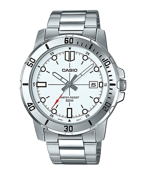 CASIO Standard รุ่น MTP-VD01D-7EVUDF สายสแตนเลส สีเงิน หน้าปัดขาว สินค้าของเเท้ รับประกันศูนย์ CMG
