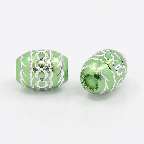 ลูกปัดยุโรปรูใหญ่อลูมิเนียมแกะลายเงินทรงรี ขนาด 16x13mm คละสี 20 เม็ด