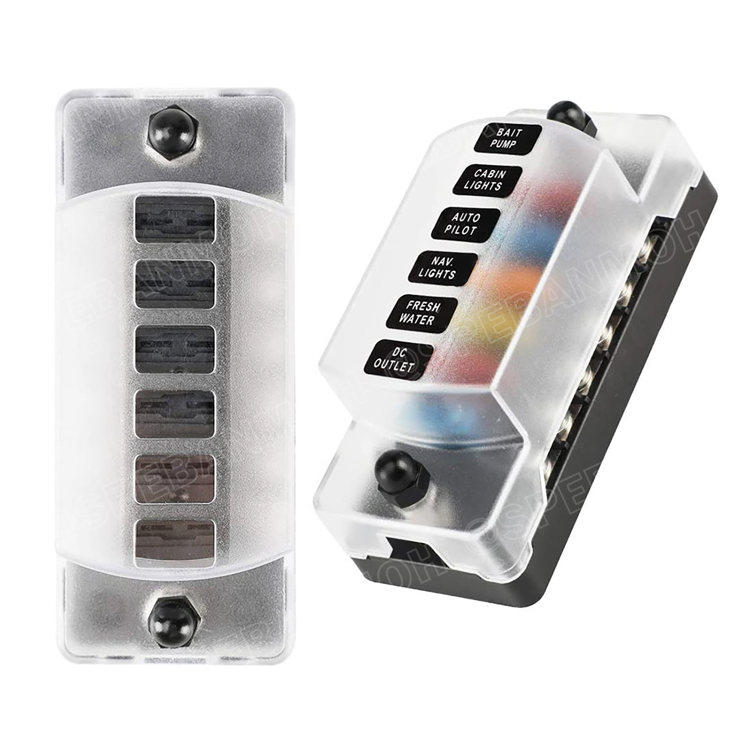 [ 1ชุด ] FB-1901 กล่องฟิวส์รถยนต์ 6 ช่อง พร้อมฝาครอบ FB-1901 6 Way Fuse Block กระบอกฟิวส์รถยนต์ 6ช่อง พร้อมลูกฟิวส์ Fuse Holder + Fuse MARINE FUSEBOX ชุดฟิวส์ตัดวงจร 12V 24V DC แผงฟิวส์รถยนค์ รถบรรทุก Auto Fuse 6 In 6 Out ชุดฟิวส์ ดีซี MAX 32VDC