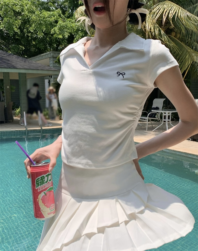 Ribbon crop tee เสื้อยืดคอปกโปโล