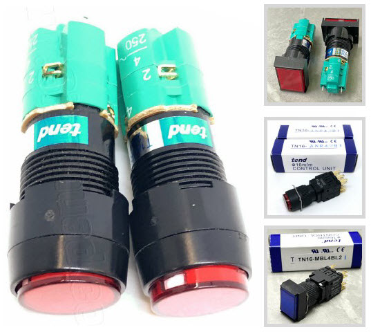 คอนโทรลสวิทช์ สวิตช์ รุ่นขนาด16mm (สวิตช์กดพร้อมแลมป์, สวิตช์ลูกศร, สวิตช์กุญแจ, ไพล๊อตแลมป์) รุ่น TT16 series, T16 series, TN16 series (TEND) ขนาด 16mm.