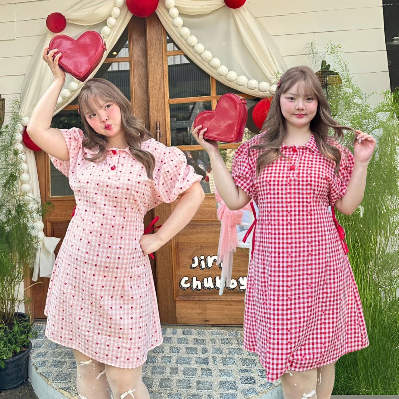 J096 เดรสสาวอวบ อกได้ถึง 48นิ้ว หน้าผ้า50นิ้ว แดง ชมพู อก 38-48 นิ้ว