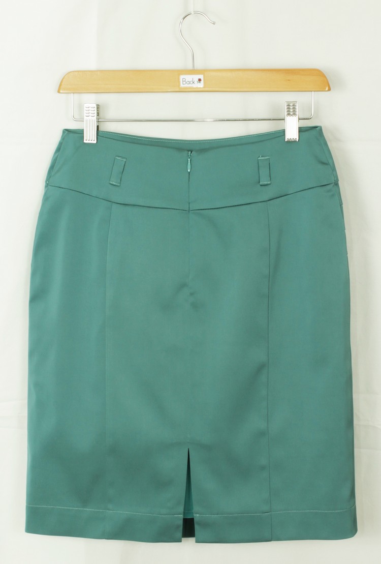 SK-128 กระโปรงแฟชั่น&ทำงาน ทรงสอบแบบตัดต่อ ผ้าญี่ปุ่นสีเขียวอมฟ้า