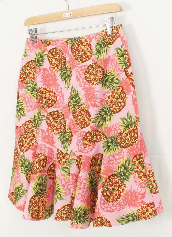 SK-212 กระโปรงแฟชั่น&ทำงาน ทรงย้วย ผ้าคอตตอนญี่ปุ่นพิมพ์ลายสับปะรด โทนชมพู