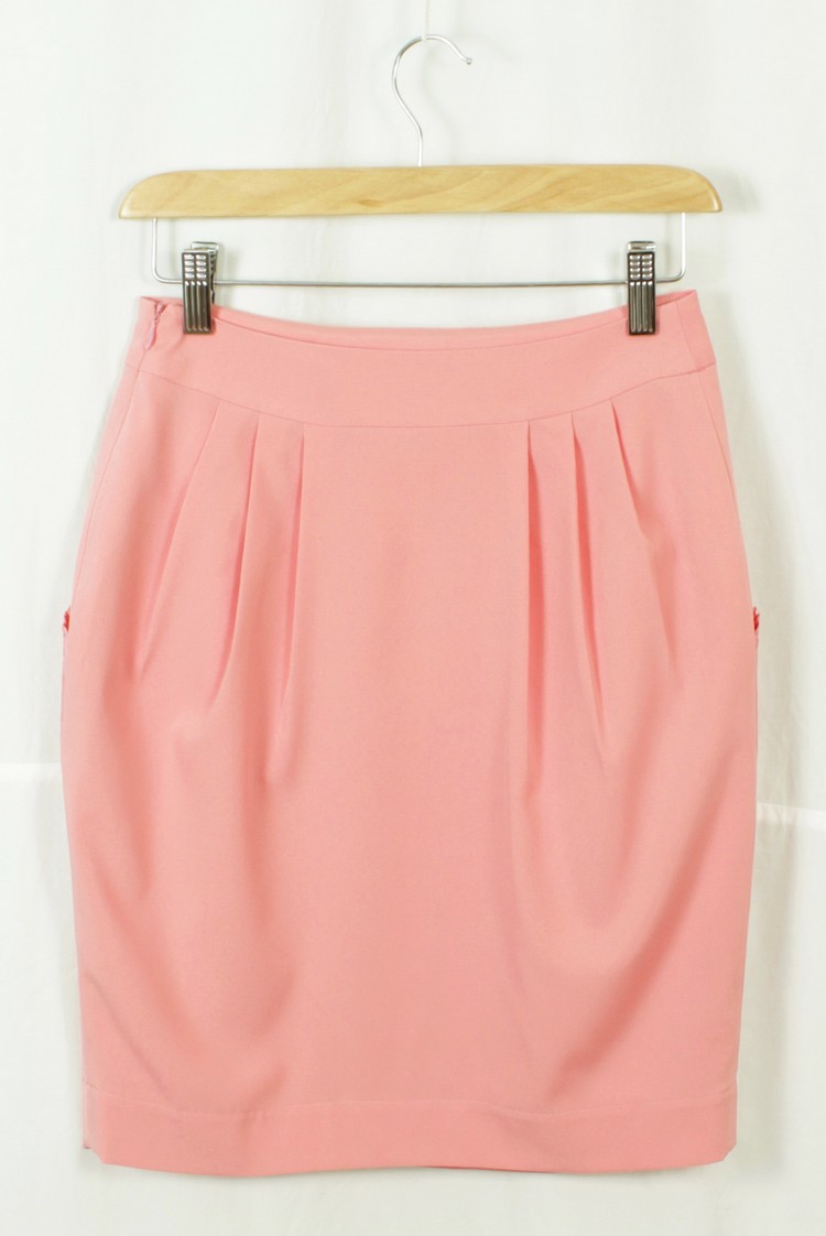 SK-157 กระโปรงแฟชั่น&ทำงาน ทรงสอบจับจีบทวิช ผ้าไหมอิตาลีสีชมพูหวาน