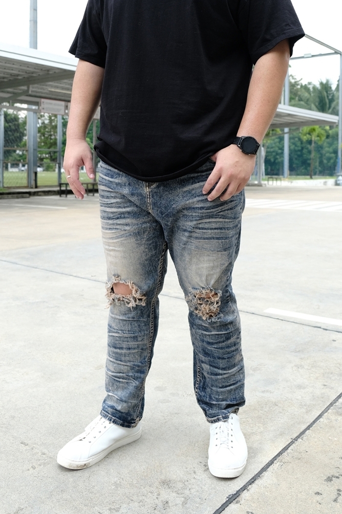 กางเกงยีนส์ ไซส์ใหญ่ ทรงกระบอกเล็ก ผ้ายืด สียีนส์ฟอก กางเกงคนอ้วน ผู้ชายอ้วน 40-50" #JL009