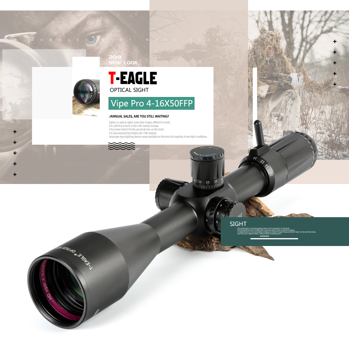กล้องติดปืน กันน้ำ กันกระแทก T-EAGLE VIPER PRO 4-16X50FFP SCOPE เส้นเล็งขยายตามซูม